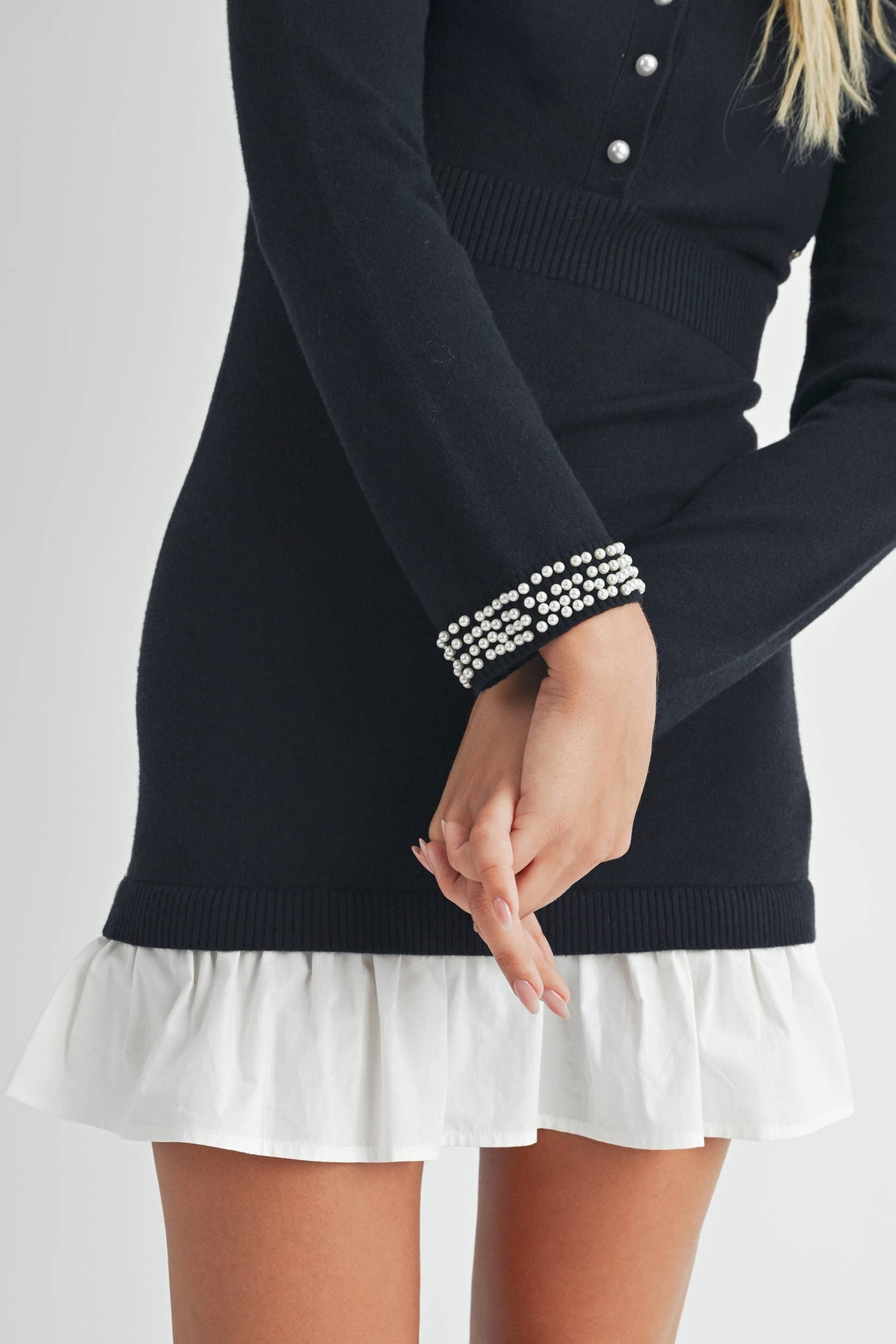 Pearl Embellished Mini Sweater Dress
