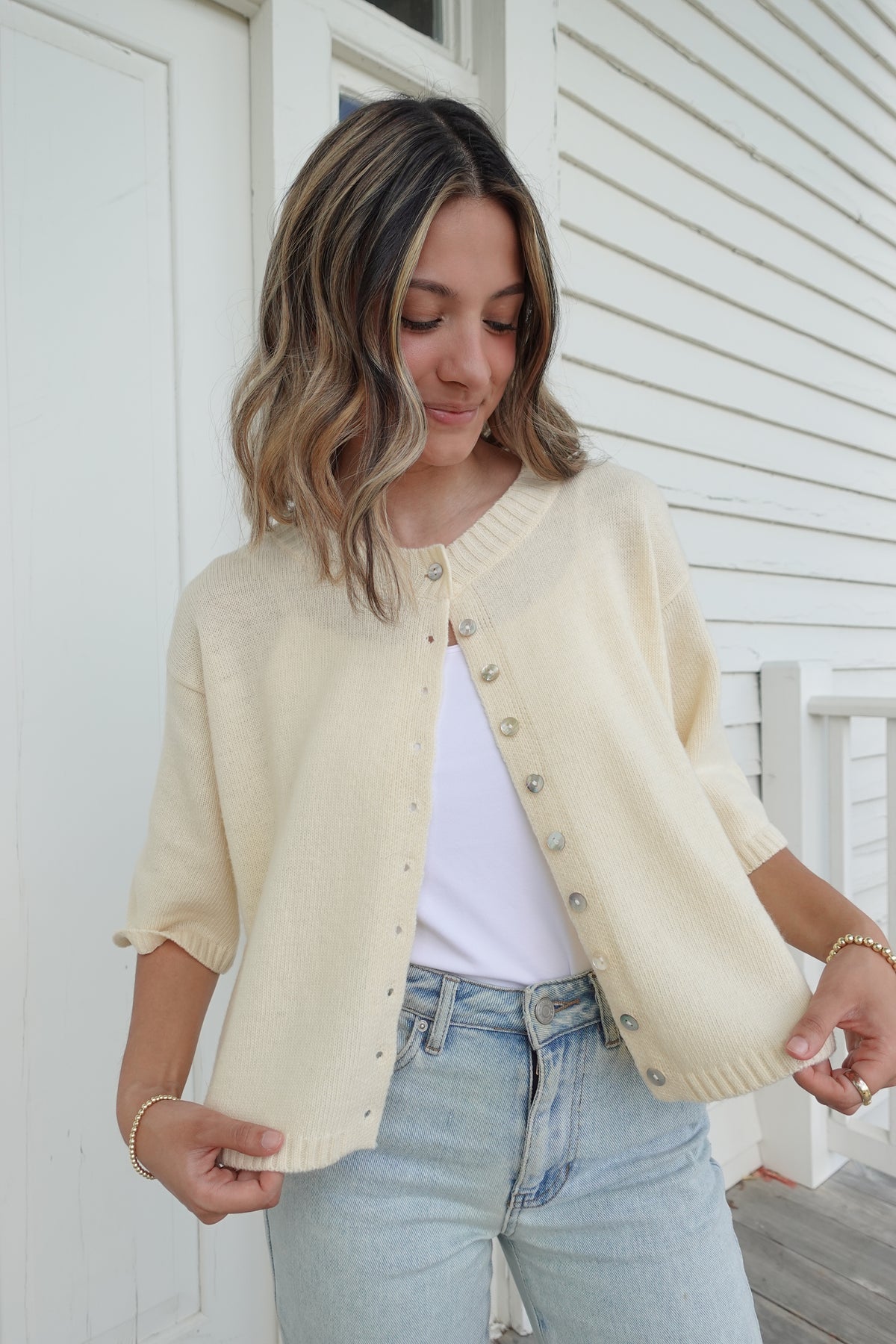Stacey Half Sleeve Cardigan - Butter