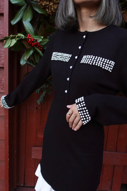 Pearl Embellished Mini Sweater Dress