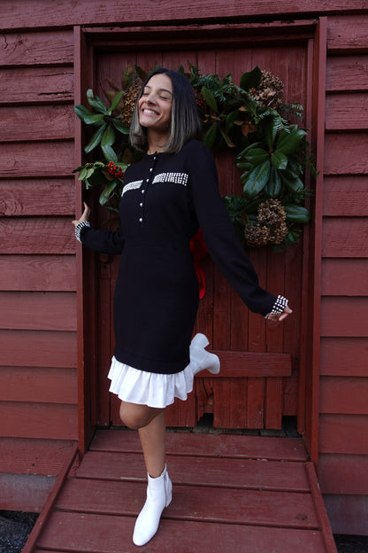 Pearl Embellished Mini Sweater Dress