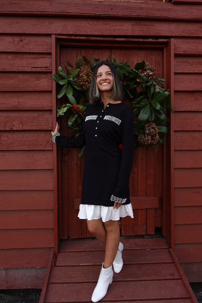 Pearl Embellished Mini Sweater Dress