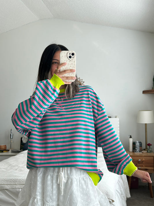 Logan Striped Pullover - Pink